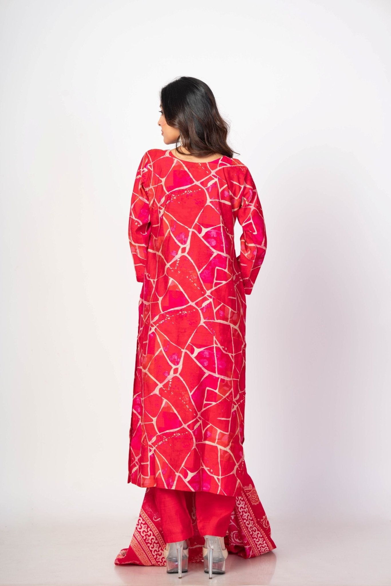Pink and White Kurta Set with Printed Dupatta - Anvi Couture