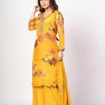 Yellow Floral Printed Sharara Set with Zardozi Work - Anvi Couture