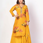 Yellow Floral Printed Sharara Set with Zardozi Work - Anvi Couture