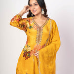 Yellow Floral Printed Sharara Set with Zardozi Work - Anvi Couture