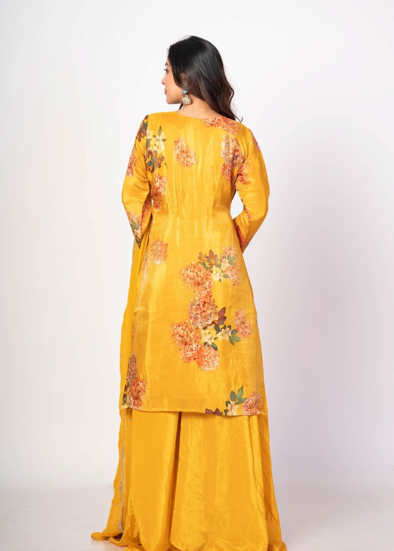 Yellow Floral Printed Sharara Set with Zardozi Work - Anvi Couture