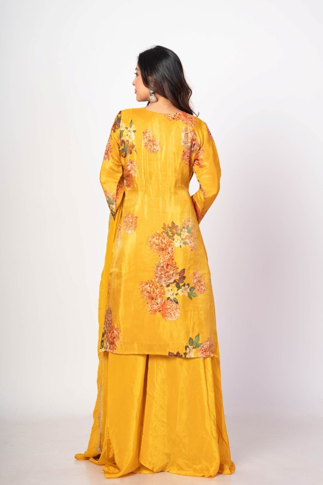 Yellow Floral Printed Sharara Set with Zardozi Work - Anvi Couture