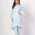 Light Blue Co - ord Set with White Thread Work - Anvi Couture