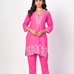 Pink Co - Ord Set With Embroidered Work - Anvi Couture
