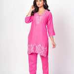 Pink Co - Ord Set With Embroidered Work - Anvi Couture