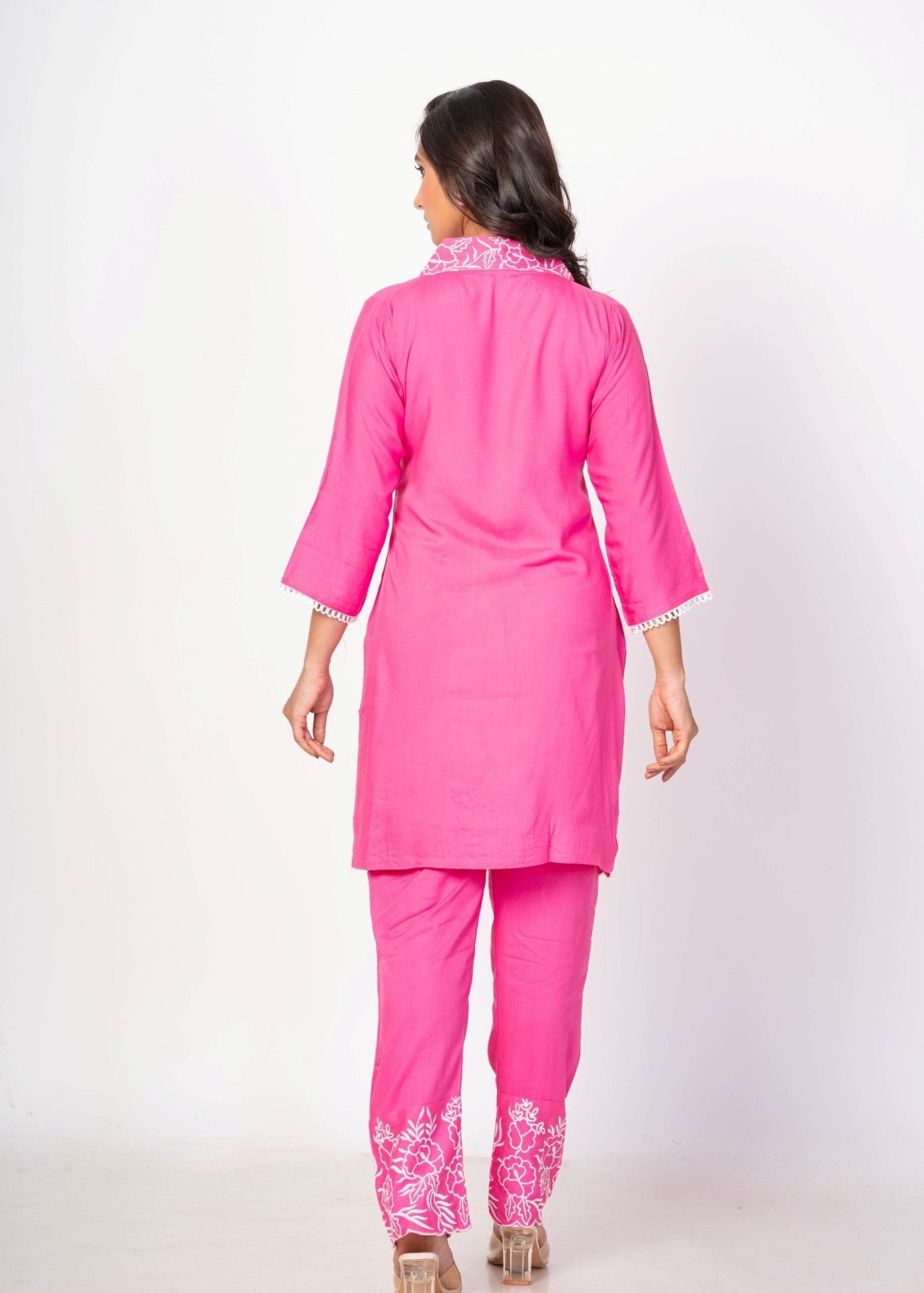 Pink Co - Ord Set With Embroidered Work - Anvi Couture