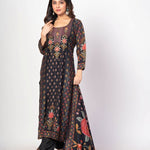 Black Printed Silk Kurti Set with Embroidered Work and Dupatta - Anvi Couture