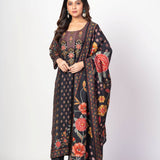 Black Printed Silk Kurti Set with Embroidered Work and Dupatta - Anvi Couture