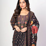 Black Printed Silk Kurti Set with Embroidered Work and Dupatta - Anvi Couture