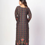 Black Printed Silk Kurti Set with Embroidered Work and Dupatta - Anvi Couture