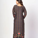 Black Printed Silk Kurti Set with Embroidered Work and Dupatta - Anvi Couture