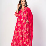 Pink Floral Printed Anarkali Set with Embroidered Work - Anvi Couture