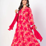 Pink Floral Printed Anarkali Set with Embroidered Work - Anvi Couture