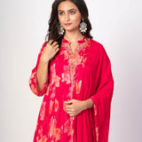 Pink Floral Printed Anarkali Set with Embroidered Work - Anvi Couture