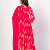 Pink Floral Printed Anarkali Set with Embroidered Work - Anvi Couture