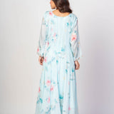Sky Blue Floral Printed Anarkali Set with Embroidered Work - Anvi Couture