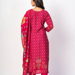 Royal Pink Printed Silk Kurta Set with Embroidered Work and Dupatta - Anvi Couture