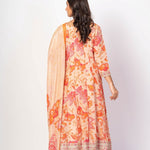 Beige and Orange Floral Printed Anarkali Set With Printed Dupatta - Anvi Couture