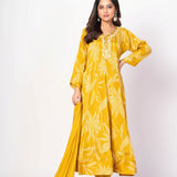 Yellow Printed Anarkali Set With Embroidered Work - Anvi Couture