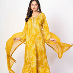 Yellow Printed Anarkali Set With Embroidered Work - Anvi Couture
