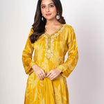 Yellow Printed Anarkali Set With Embroidered Work - Anvi Couture