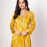 Yellow Printed Anarkali Set With Embroidered Work - Anvi Couture