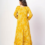 Yellow Printed Anarkali Set With Embroidered Work - Anvi Couture