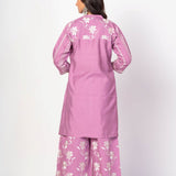 Purple Co - ord Set with White Embroidered Work - Anvi Couture