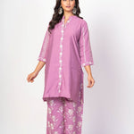 Purple Co - ord Set with White Embroidered Work - Anvi Couture