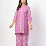Purple Co - ord Set with White Embroidered Work - Anvi Couture