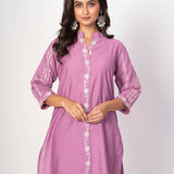 Purple Co - ord Set with White Embroidered Work - Anvi Couture