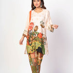 Off White and Green Printed Co - ord set Floral Print - Anvi Couture