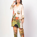 Off White and Green Printed Co - ord set Floral Print - Anvi Couture