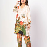 Off White and Green Printed Co - ord set Floral Print - Anvi Couture