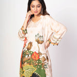 Off White and Green Printed Co - ord set Floral Print - Anvi Couture