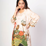 Off White and Green Printed Co - ord set Floral Print - Anvi Couture
