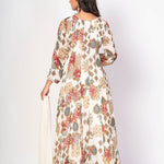 White Floral Printed Anarkali Set With Embroidered Work - Anvi Couture