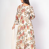 White Floral Printed Anarkali Set With Embroidered Work - Anvi Couture