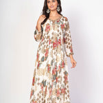 White Floral Printed Anarkali Set With Embroidered Work - Anvi Couture