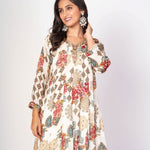 White Floral Printed Anarkali Set With Embroidered Work - Anvi Couture