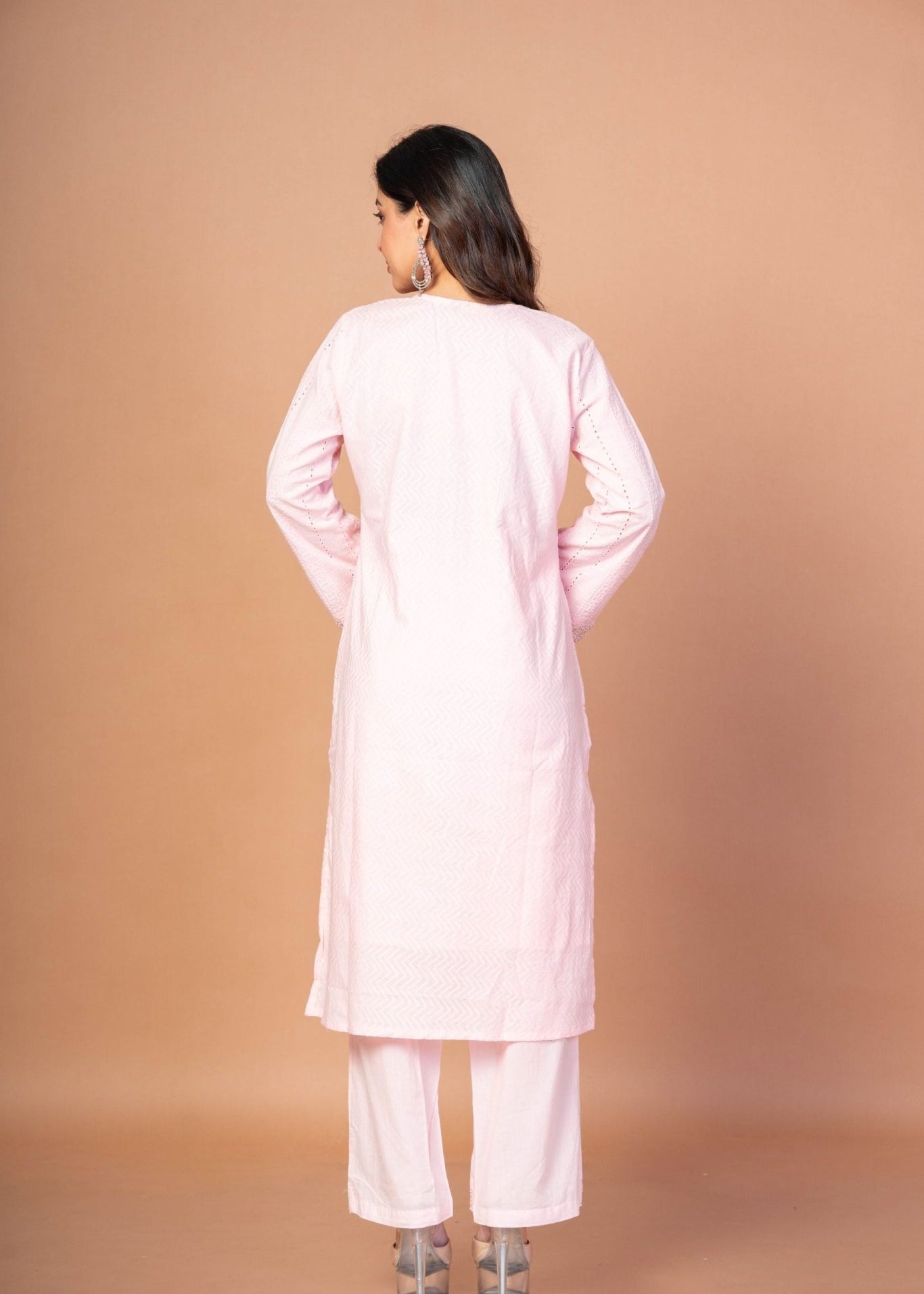 Pink Kurti Set With Mirror Work - Anvi Couture