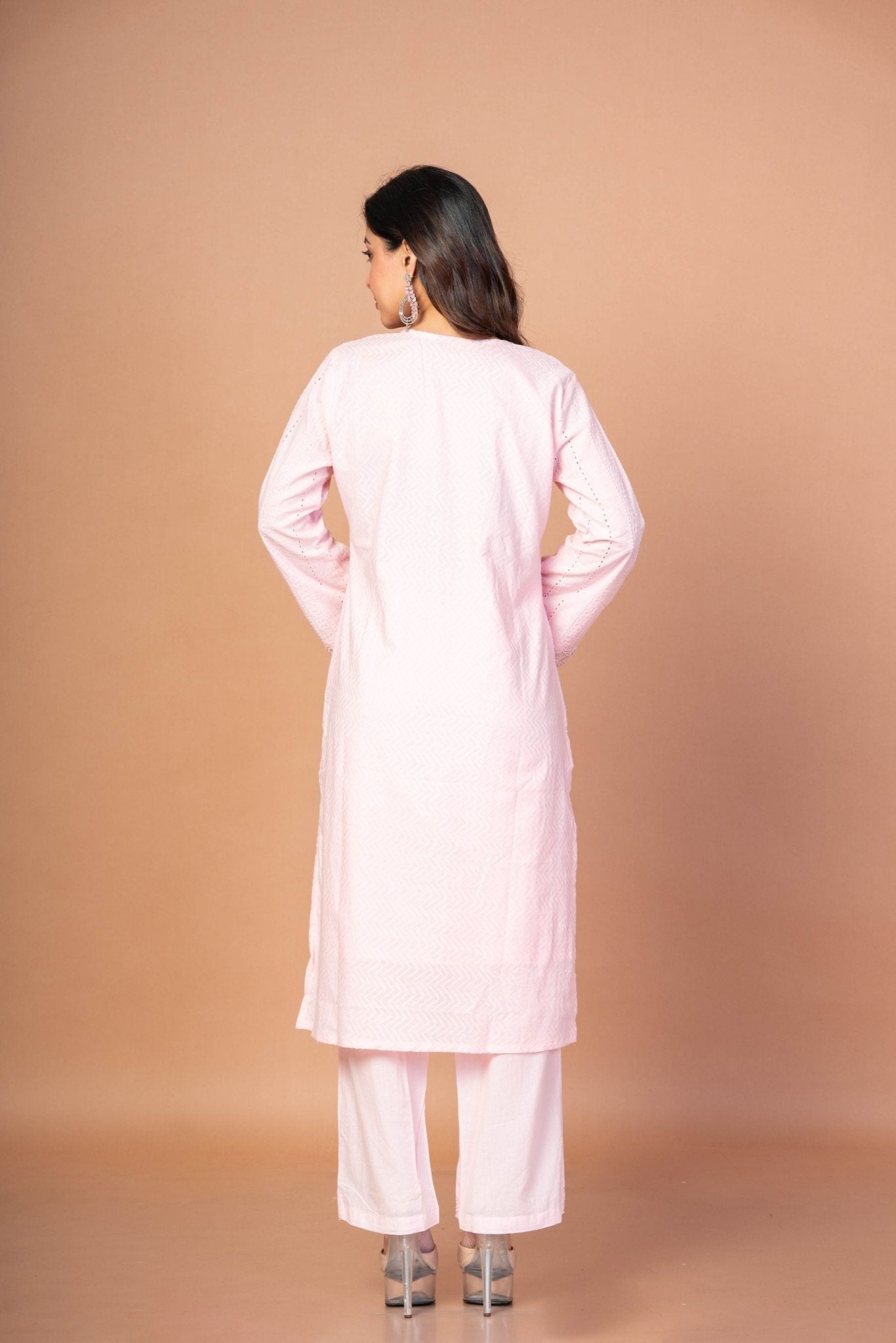 Pink Kurti Set With Mirror Work - Anvi Couture