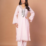 Pink Kurti Set With Mirror Work - Anvi Couture