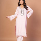 Pink Kurti Set With Mirror Work - Anvi Couture