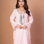 Pink Kurti Set With Mirror Work - Anvi Couture