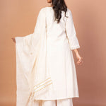 White and Gold Anarkali Kurti Set with Mirror Embroidered Work - Anvi Couture