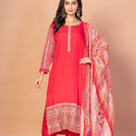 Gorgeous Red Kurti Set With Printed Dupatta - Anvi Couture
