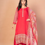 Gorgeous Red Kurti Set With Printed Dupatta - Anvi Couture