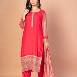 Gorgeous Red Kurti Set With Printed Dupatta - Anvi Couture