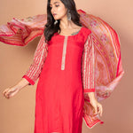 Gorgeous Red Kurti Set With Printed Dupatta - Anvi Couture